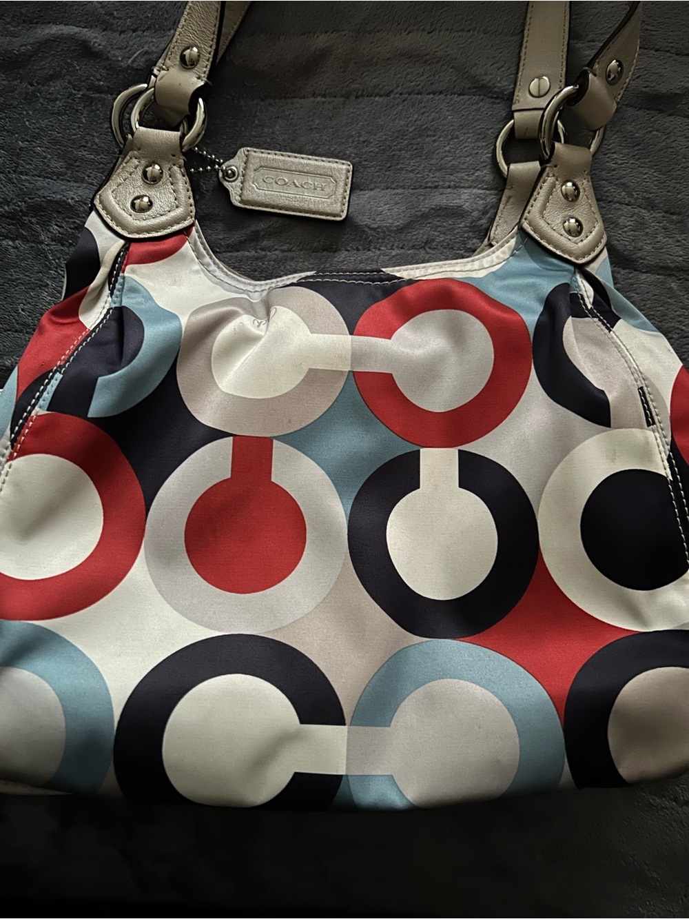 Coach Multicolor Circle Print Shoulder Bag with Cream Trim - Picture 12 of 12
